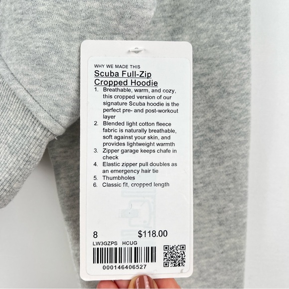 NWT Lululemon Scuba Full-Zip Cropped Hoodie In Heathered Grey - Picture 6 of 11